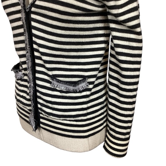 J Crew 100% Wool Button Cardigan Striped Long Sleeve Black White - Picture 7 of 13